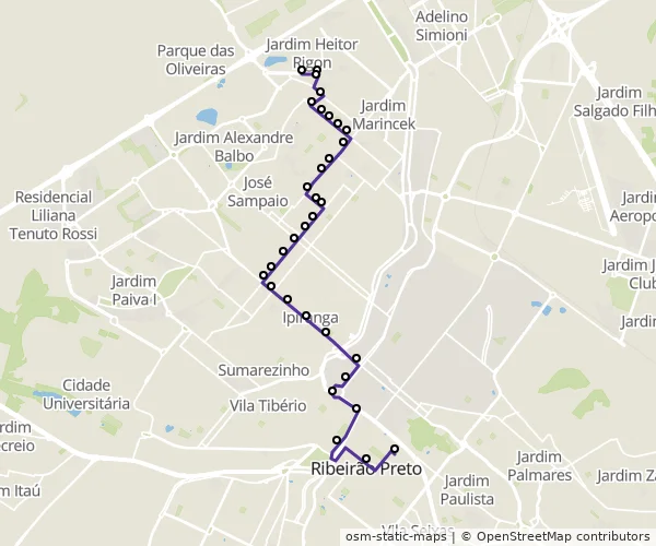 Mapa do itinerário da linha