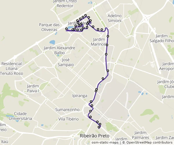 Mapa do itinerário da linha