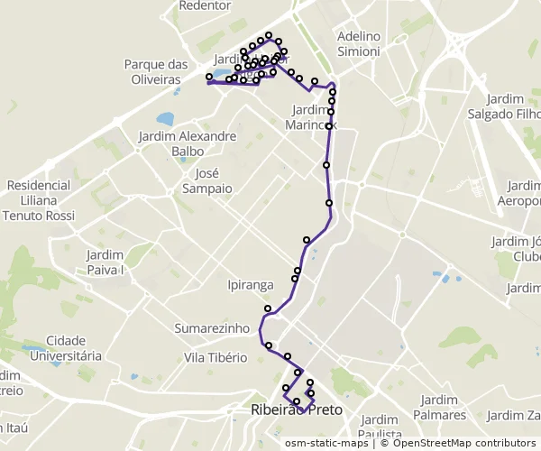 Mapa do itinerário da linha
