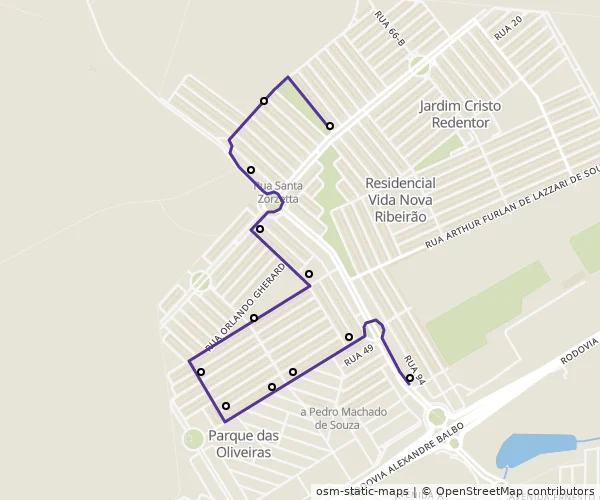 Mapa do itinerário da linha