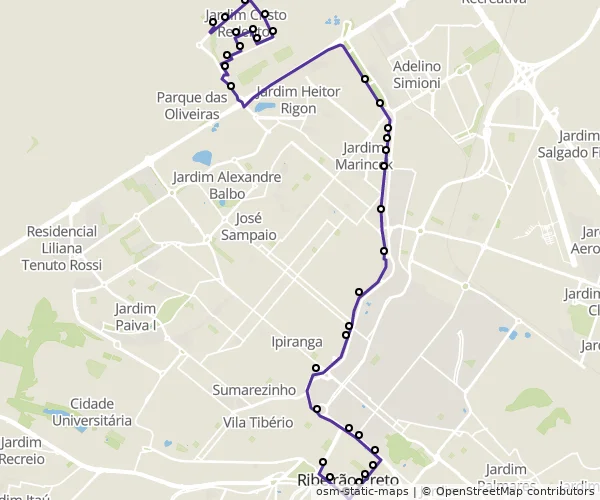 Mapa do itinerário da linha