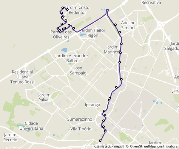 Mapa do itinerário da linha