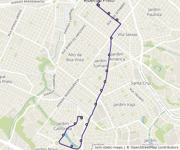 Mapa do itinerário da linha