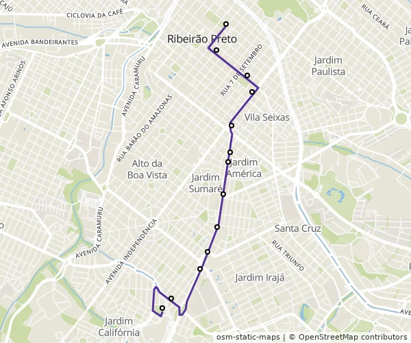 Mapa do itinerário da linha