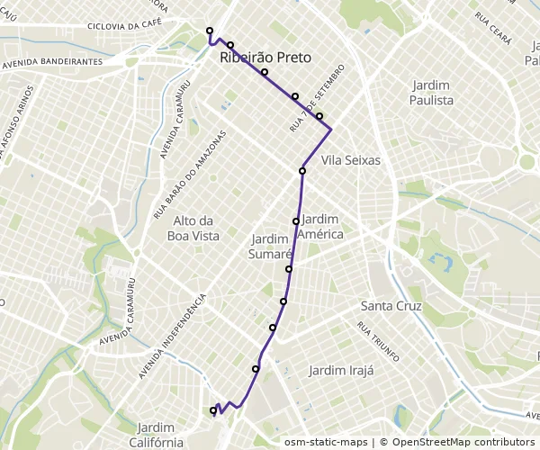 Mapa do itinerário da linha