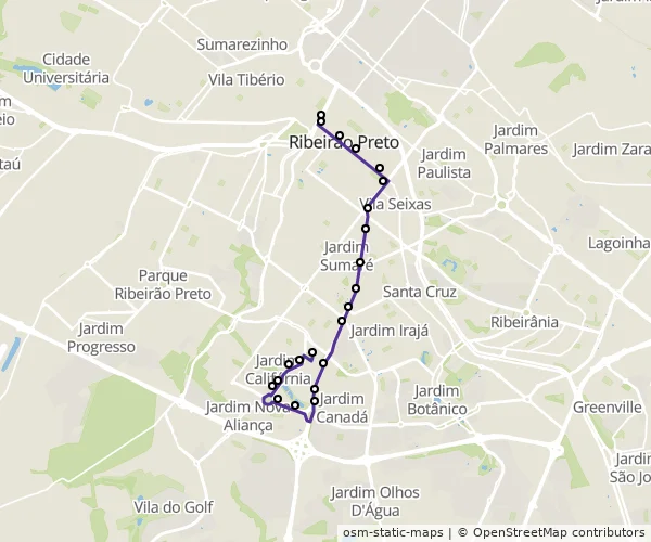 Mapa do itinerário da linha
