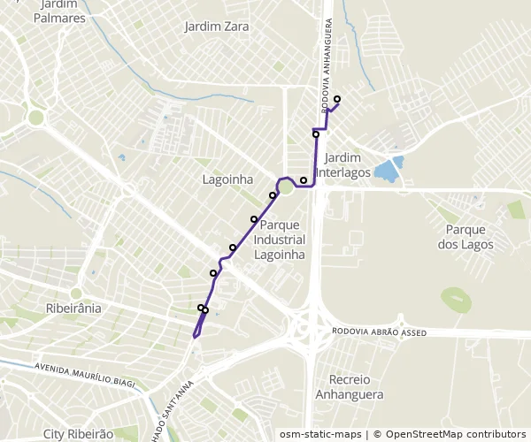 Mapa do itinerário da linha