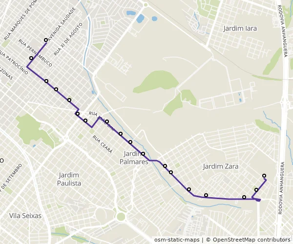 Mapa do itinerário da linha