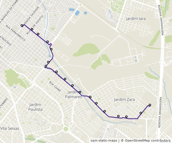 Mapa do itinerário da linha
