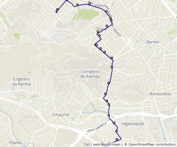 Mapa do itinerário da linha