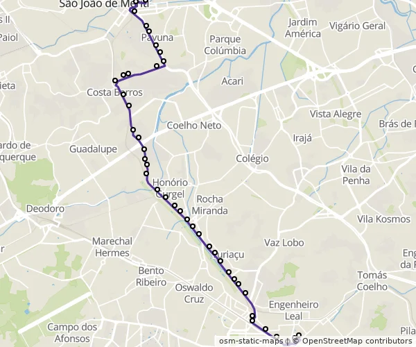 Mapa do itinerário da linha