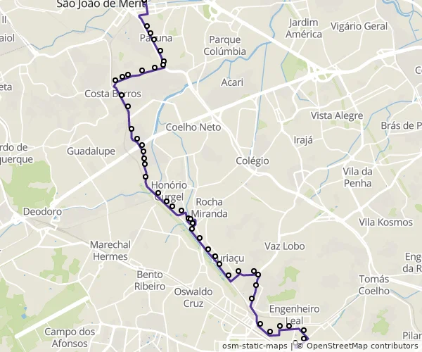 Mapa do itinerário da linha