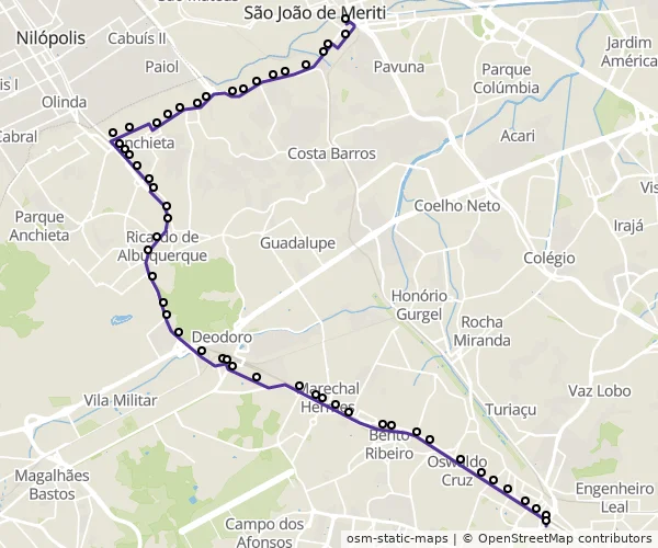 Mapa do itinerário da linha