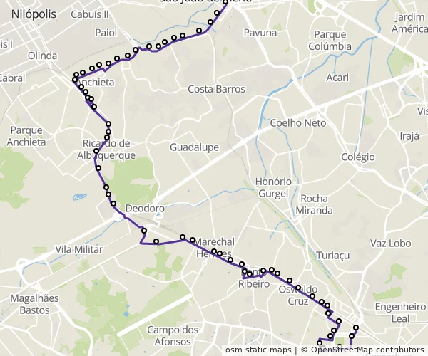 Mapa do itinerário da linha