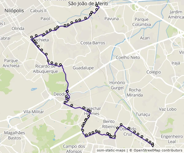 Mapa do itinerário da linha