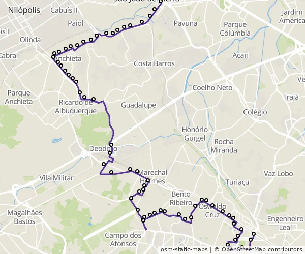 Mapa do itinerário da linha