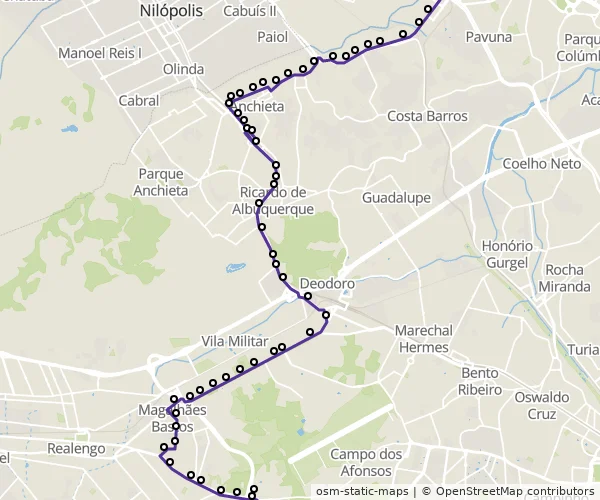 Mapa do itinerário da linha