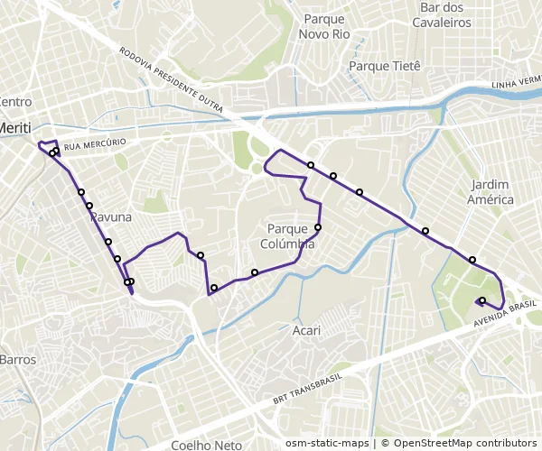 Mapa do itinerário da linha