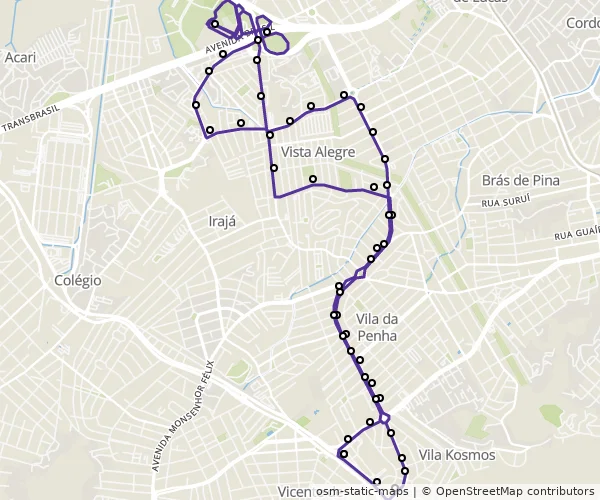 Mapa do itinerário da linha