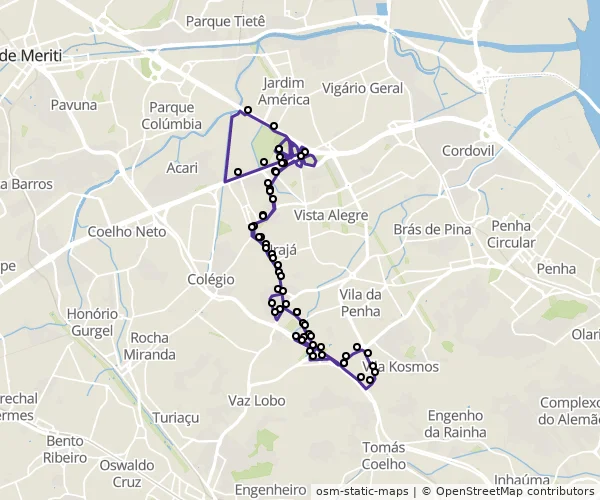 Mapa do itinerário da linha