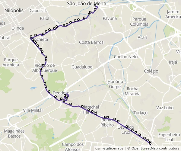 Mapa do itinerário da linha