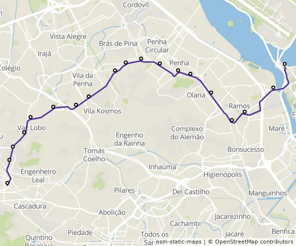 Mapa do itinerário da linha