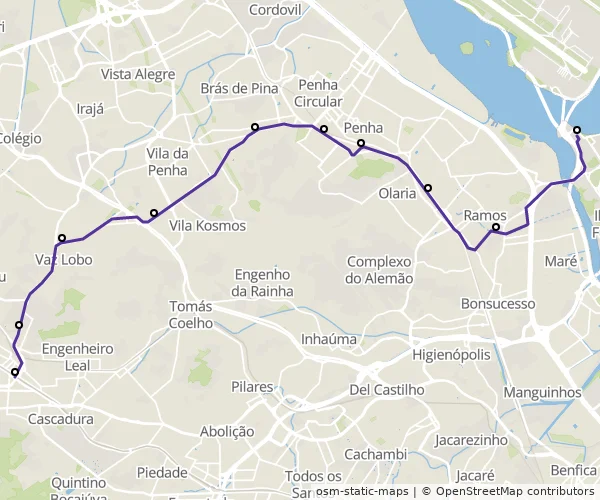 Mapa do itinerário da linha