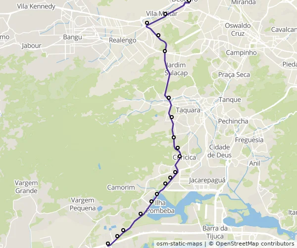 Mapa do itinerário da linha