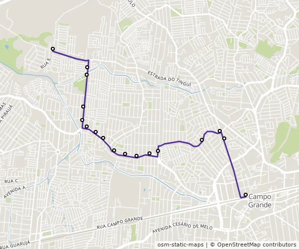 Mapa do itinerário da linha