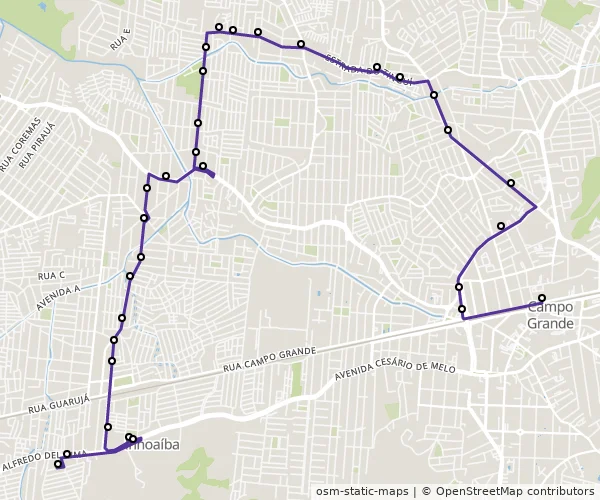 Mapa do itinerário da linha