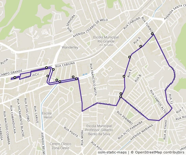 Mapa do itinerário da linha