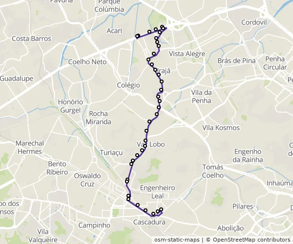 Mapa do itinerário da linha