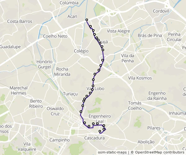 Mapa do itinerário da linha