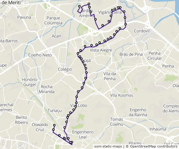Mapa do itinerário da linha