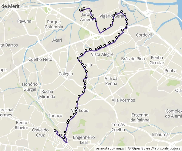 Mapa do itinerário da linha