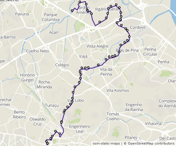 Mapa do itinerário da linha