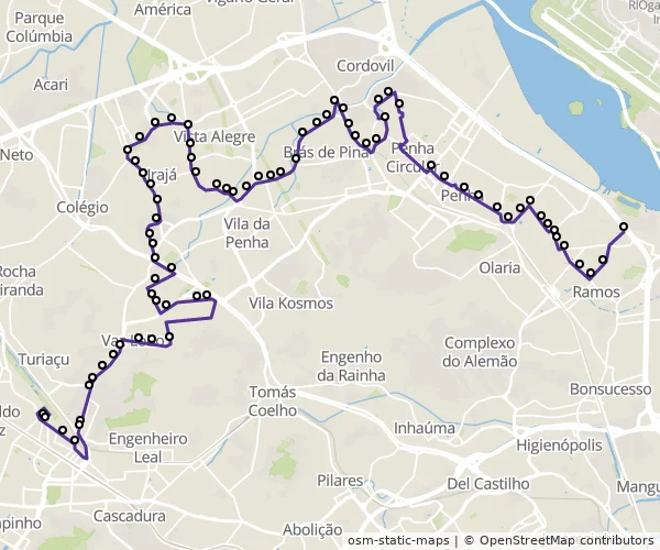 Mapa do itinerário da linha