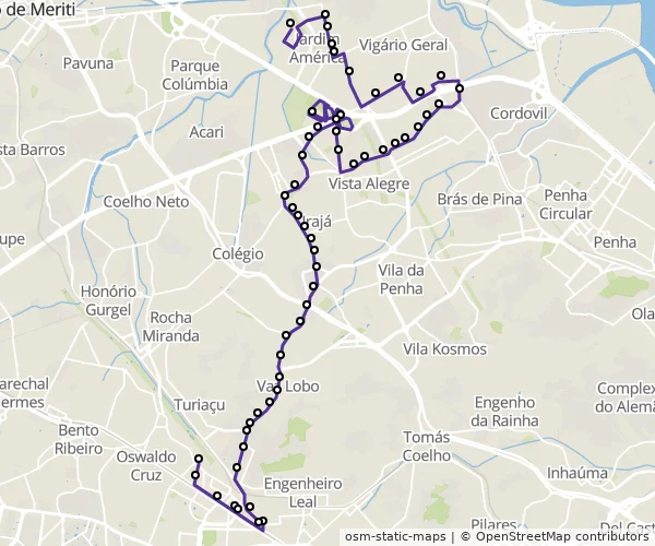 Mapa do itinerário da linha