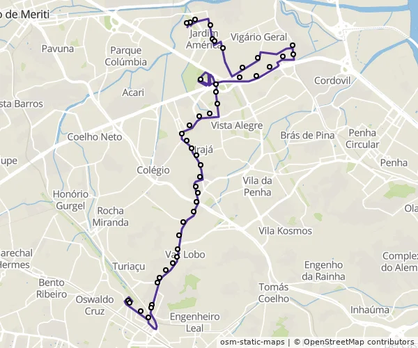 Mapa do itinerário da linha