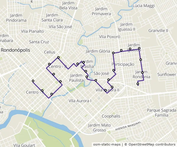 Mapa do itinerário da linha