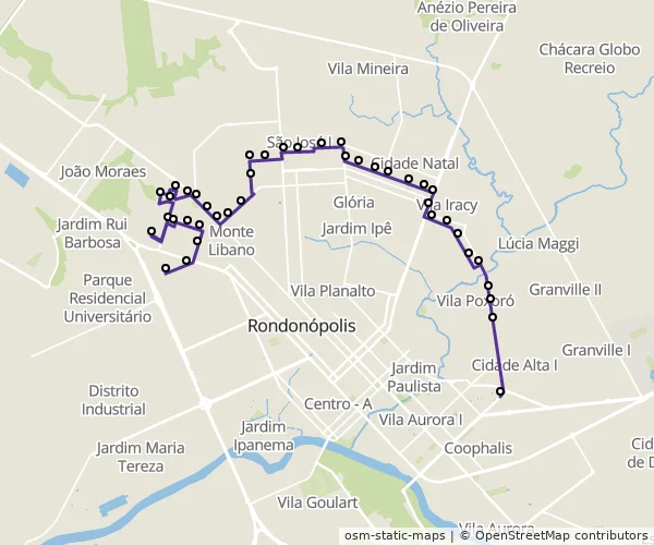 Mapa do itinerário da linha