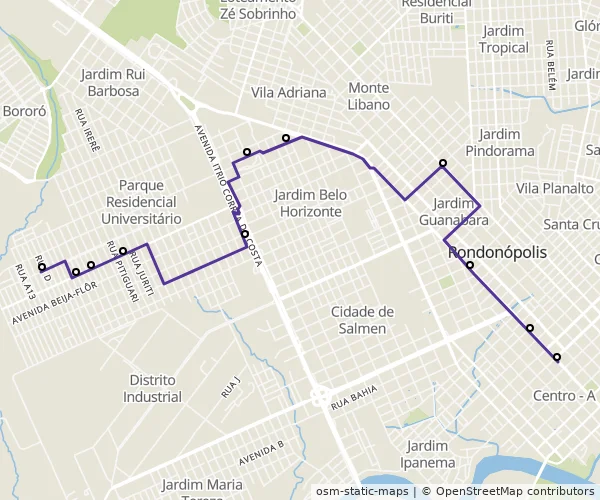 Mapa do itinerário da linha