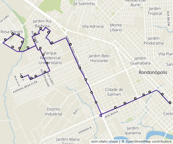 Mapa do itinerário da linha