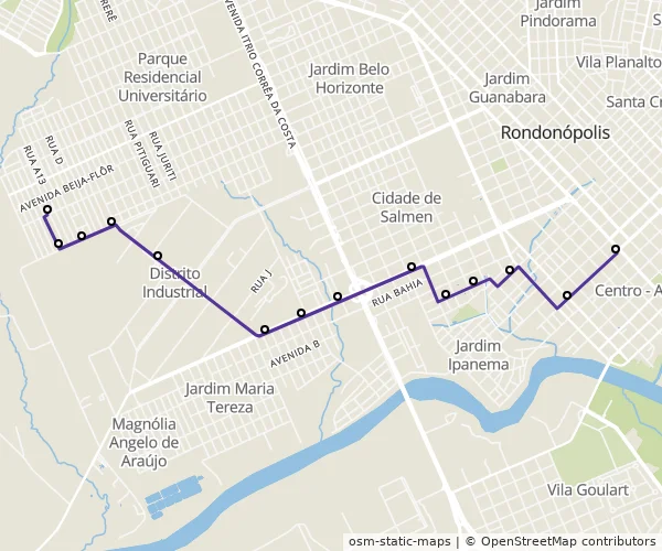 Mapa do itinerário da linha