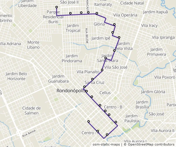 Mapa do itinerário da linha