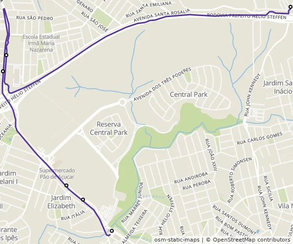 Mapa do itinerário da linha