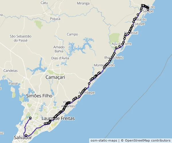 Mapa do itinerário da linha