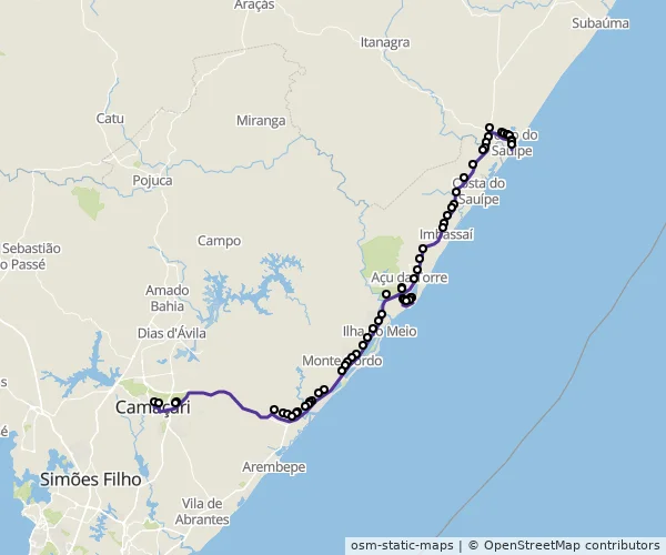 Mapa do itinerário da linha