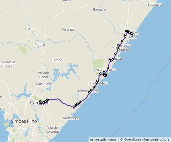 Mapa do itinerário da linha