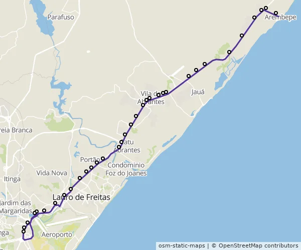 Mapa do itinerário da linha